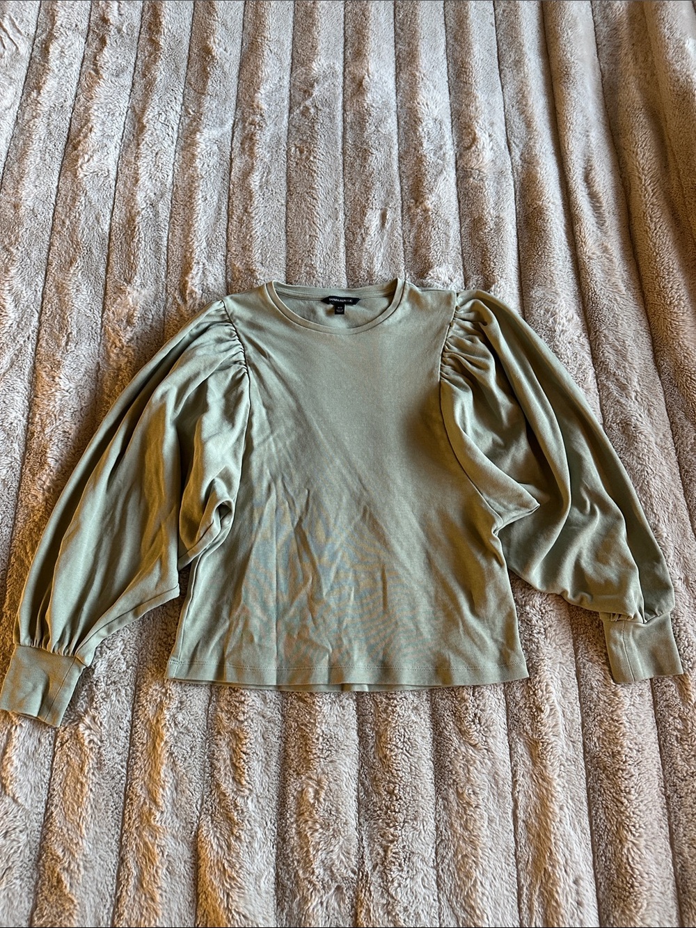Banana Republic Sage Green Puff-Sleeve Sweatshirt